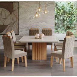 Conjunto Sala de Jantar Mesa Ana 130x130 cm e 8 Cadeiras Paola Cimol Nature/Off White/Joli - 1
