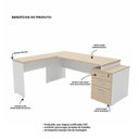 Ver mais imagens de Escrivaninha Mesa Escritório em L Diretor 3 Gavetas 190cm Dubai e Branco Bege