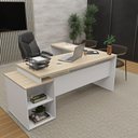 Ver imagem 5 de Escrivaninha Mesa Escritório em L Diretor 3 Gavetas 190cm Dubai e Branco Bege