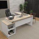 Ver imagem 6 de Escrivaninha Mesa Escritório em L Diretor 3 Gavetas 190cm Dubai e Branco Bege