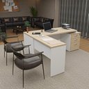 Ver imagem 5 de Escrivaninha Mesa Escritório em L Diretor 3 Gavetas 190cm Dubai e Branco Bege