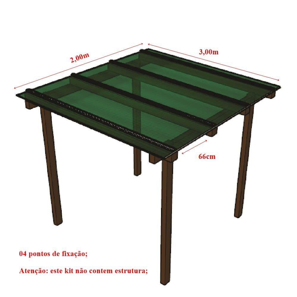 Kit Policarbonato Verde 6mm 2,00m X 3,00m - Perfis Naturais - 5