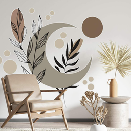 Adesivo de Parede Flor Lua Contemporâneo Tons Pastel Marrom - 1
