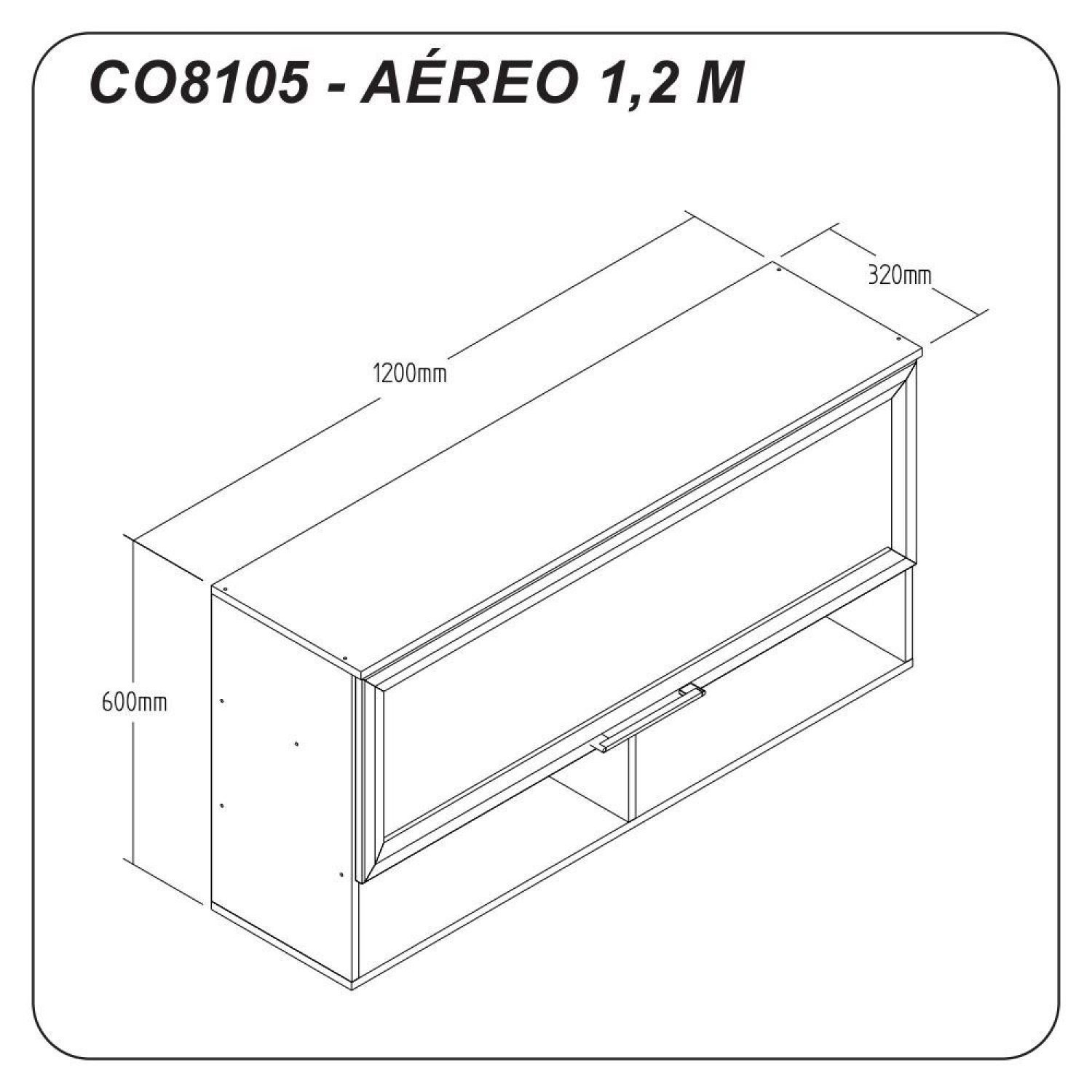 Armário Aéreo 1 Porta Basculante com Nicho Gaia  Móveis - 4