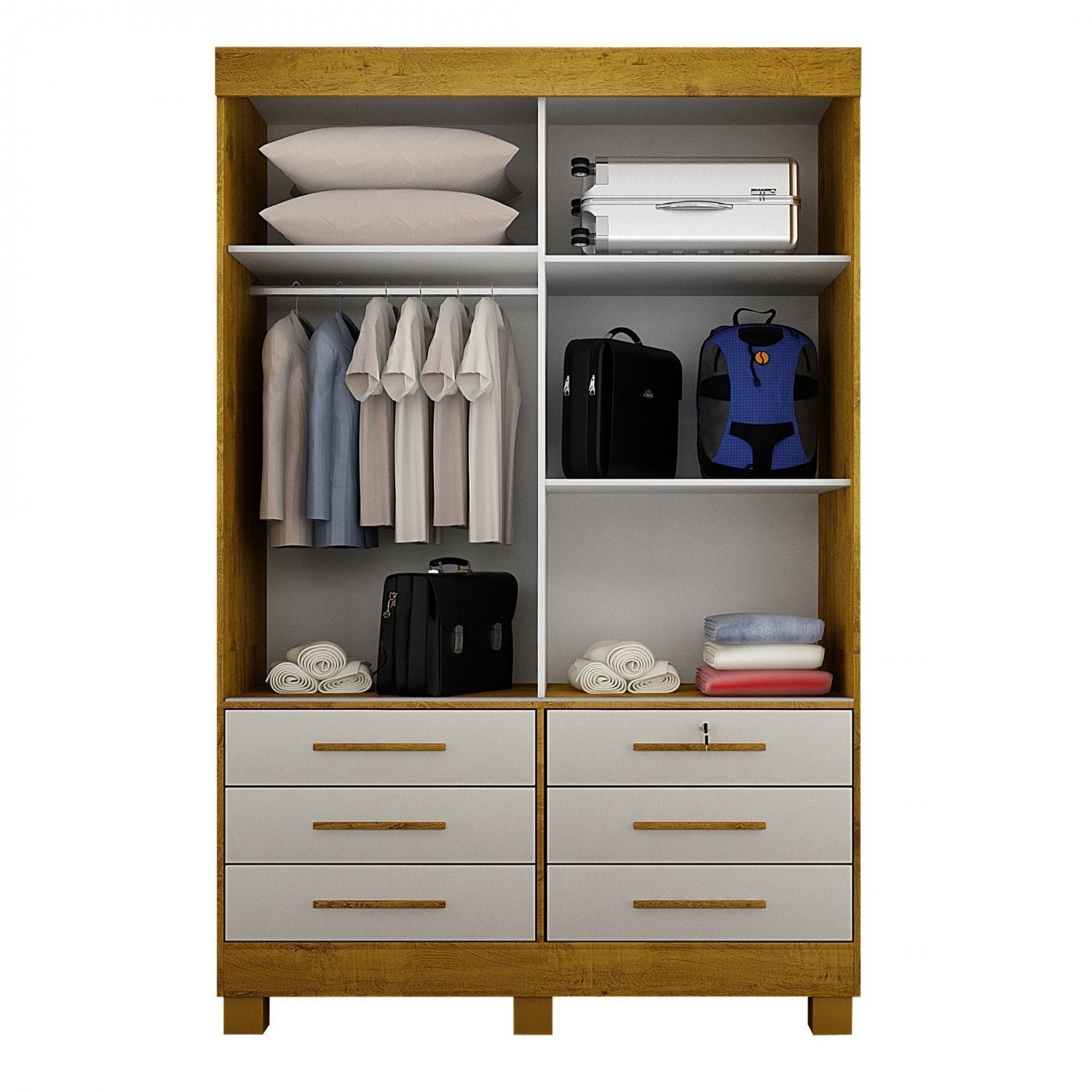 Guarda-Roupa Solteiro com Espelho 2 Portas 6 Gavetas Arezzo Sallêto ...