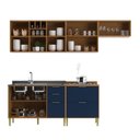 Ver imagem 4 de Cozinha Compacta Modulada com 6 Portas e 5 Gavetas Domus Espresso Móveis Azul/Nogal/Royal