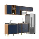 Ver imagem 2 de Cozinha Compacta Modulada com 6 Portas e 5 Gavetas Domus Espresso Móveis Azul/Nogal/Royal