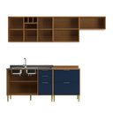 Ver imagem 5 de Cozinha Compacta Modulada com 6 Portas e 5 Gavetas Domus Espresso Móveis Azul/Nogal/Royal