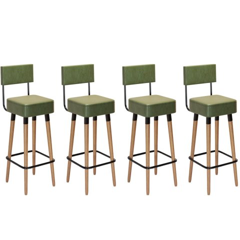 Kit 4 Banquetas Banco Alto Barcelona Couro Verde Bar Cozinha Pés Madeira Ms Decor