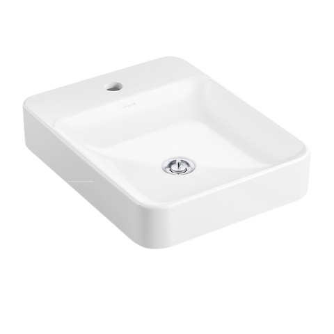 Cuba para Banheiro Kohler Vox Petit de Sobrepor Retangular com Mesa e Furo Branca 28560br-1-0