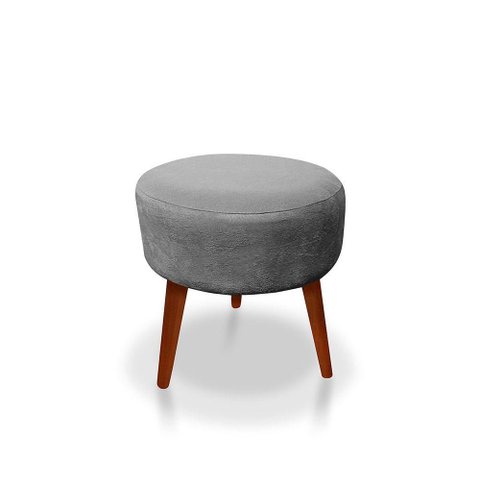 Puff Redondo Decorativo Panqueta de Apoiar Os Pés Suede Cinza Claro