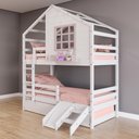 Ver imagem 1 de Treliche Casinha com Janela com Escada- Escorregador e Grade de Proteção Madeira Branco- Rosa
