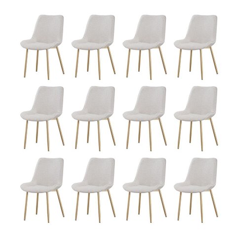 Kit 12 Cadeiras de Jantar Lara Estrutura em Aco Carbono Cor Bronze Estofado em Linho Conforto Cru
