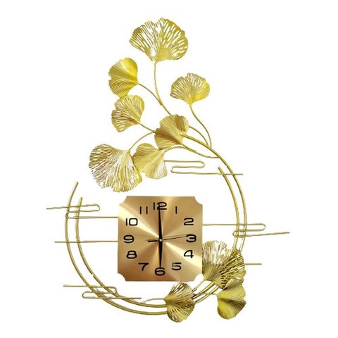 Relógio de Parede Folhas 3d Design Vertical Metal 80cm:dourado/dourado