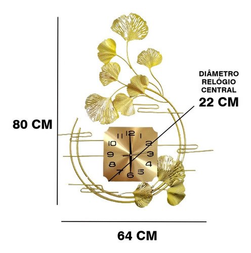 Relógio de Parede Folhas 3d Design Vertical Metal 80cm:dourado/dourado - 8