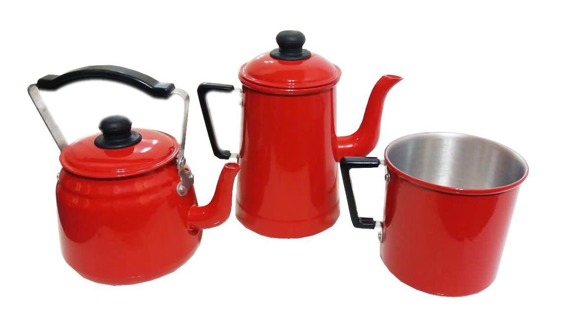 Conjunto de Café com Bule Chaleira Caneca Vermelho Extang - 1