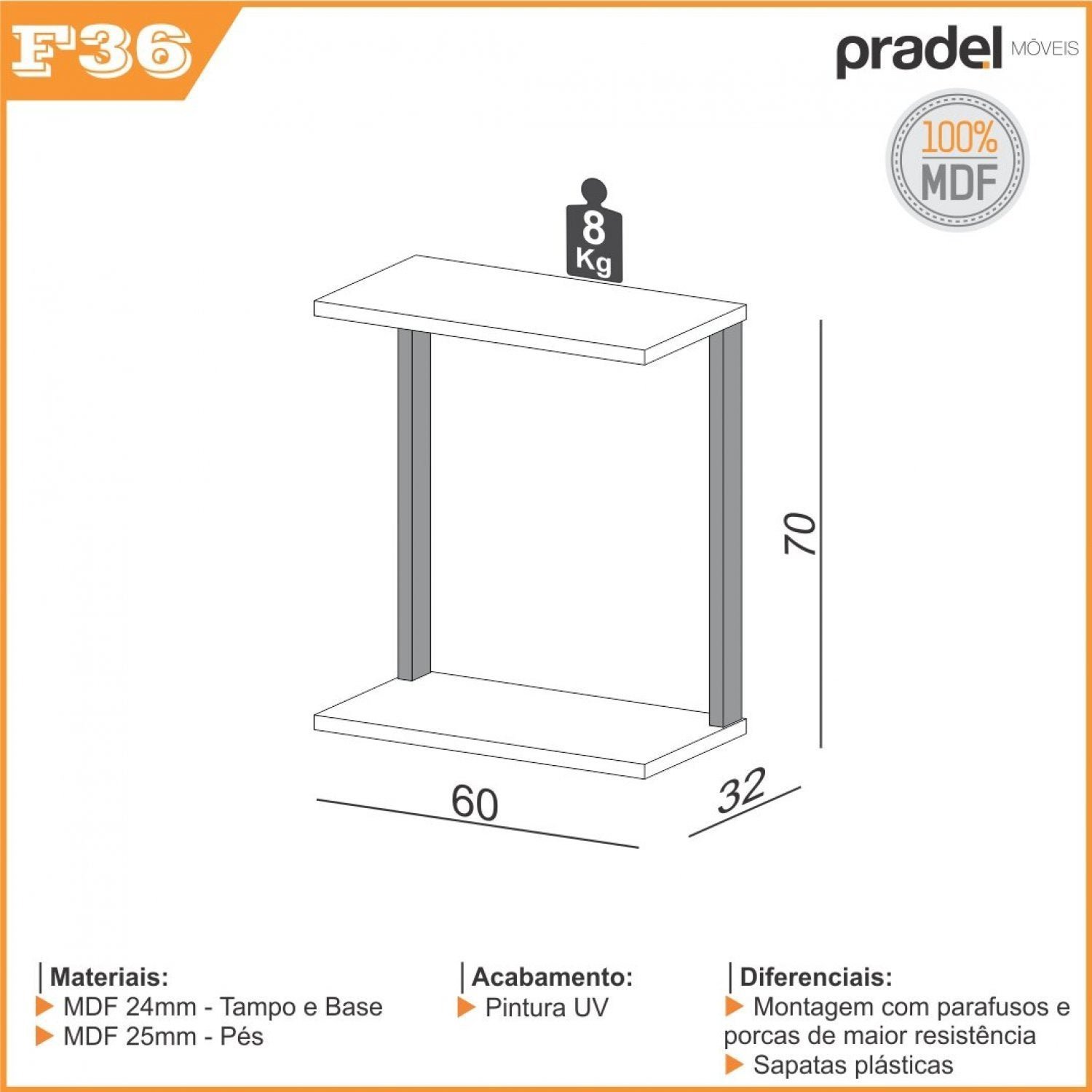 Mesa Lateral Industrial 60x32cm  - 3