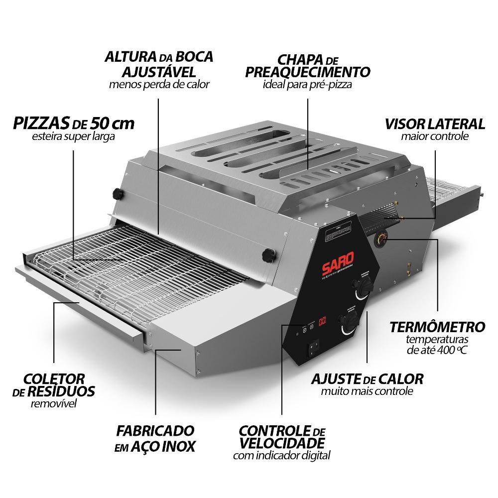 Forno Esteira para Pizza de Inox 220v Assador Industrial Saro - 2