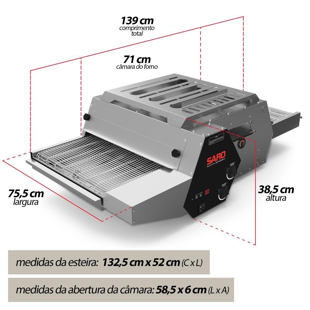 Forno Esteira para Pizza de Inox 220v Assador Industrial Saro - 3