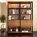 Ver imagem 2 de Kit 2 Estantes Multiuso Alta 4 Prateleiras 1 Porta 166cmx126cm Match Artely