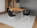 Ver imagem 1 de Mesa Industrial Base Ferro Branco em  V  Tampo 137x90 Canela 4 Cadeiras Eames Assento Preto Ferro Br