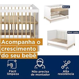 Berço 2 em 1 Linha Alecrim Branco Mdf Resistente com Colchão - 6