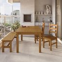 Ver imagem 1 de Conjunto Mesa 160cm 2 Cadeiras e 1 Banco Área Gourmet Madeira Maciça Ventimiglia Yescasa Marrom/Nogueira