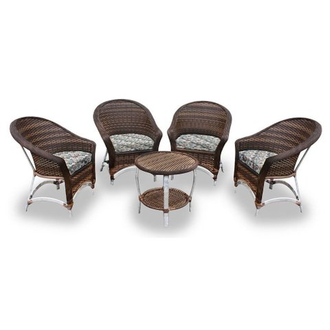 Conjunto de Poltronas Fibra Sintética Alumínio Berlim - 4 Poltronas + 1 Mesa Centro - Tecido Costela