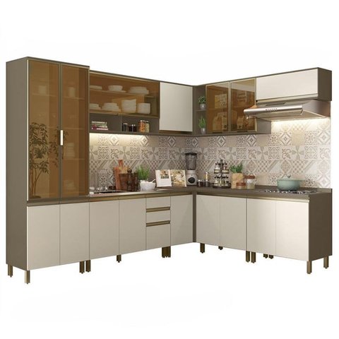 Cozinha Completa de Canto 9 Peças Connect Duna/cristal - Móveis Henn