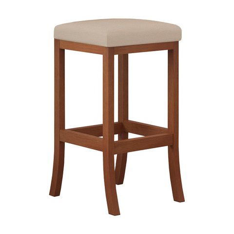 Banqueta Alta Estofada Barcelona 38 x 74 cm Bancada Bar Madeira Maciça Castanho Suede Bege - CCS