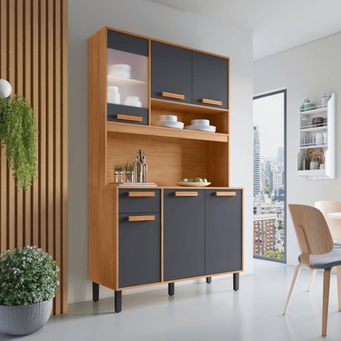 Kit Nápoles 6 Portas 1 Vidro 1 Gaveta Cinamomo/grafite