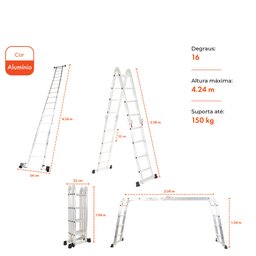 Escada de Aluminio Articulada Multifuncional  Garden Life 4x4 Cor Cinza - 4