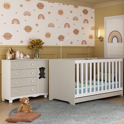 Berço Americano 3 em 1 com Cômoda 1 Porta 4 Gavetas Ternura Multimóveis Mp4726 Branco/off White
