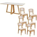 Ver imagem 2 de Mesa Jantar 180cm com 6 Cadeiras Sala Jantar Dalla Costa Mdf Cor:off White com Freijó e Bege Rú