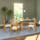 Ver imagem 1 de Mesa Jantar 180cm com 6 Cadeiras Sala Jantar Dalla Costa Mdf Cor:off White com Freijó e Bege Rú