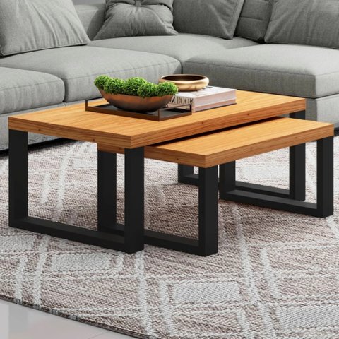 Kit 2 Mesas de Centro Retangulares Industrial 