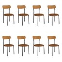 Ver imagem 1 de Kit 8 Cadeiras de Jantar Renata Encosto Verniz e Assento Camel Ferro Preto - Pallazio