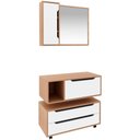 Ver imagem 1 de Kit Gabinete Balcão e Espelheira de Banheiro 80 Cm Karina Amêndoa-branco