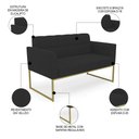 Ver imagem 3 de Sofá Namoradeira Base Industrial Dourado Ana Veludo Preto - Ibiza