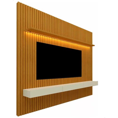 Conjunto Home Suspenso com Painel Ripado Tv até 75 Jendal Cor:madeira