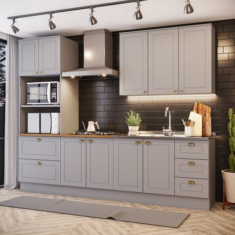Cozinha Completa 4 Peças Amy Casa 812 MDF Torre Quente Cooktop Americana Modulada 271,5cm