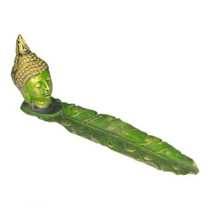 Incensário Régua Buda em Resina 23 Cm - Escolha Cor e Modelo:buda Folha Verde 23 Cm