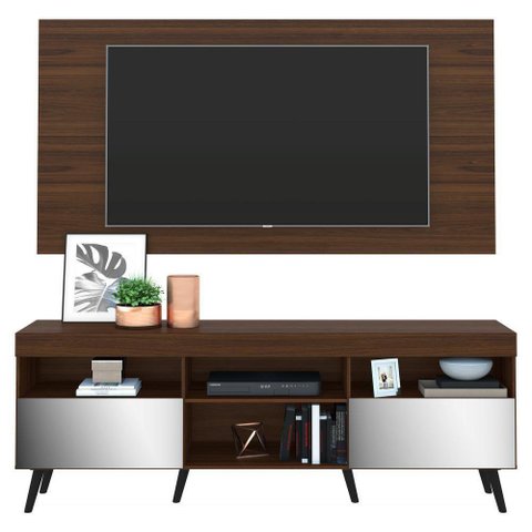 Rack Com Painel E Suporte Tv 65" Retrô Com Espelho Flórida Multimóveis V3142 Duna/Preto Duna/