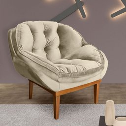 Kit 2 Poltronas Decorativa Marcela Veludo Bege Base Madeira Castanho - Pallazio - 2