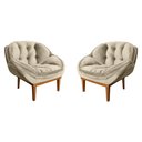 Ver imagem 1 de Kit 2 Poltronas Decorativa Marcela Veludo Bege Base Madeira Castanho - Pallazio