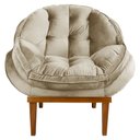 Ver imagem 4 de Kit 2 Poltronas Decorativa Marcela Veludo Bege Base Madeira Castanho - Pallazio