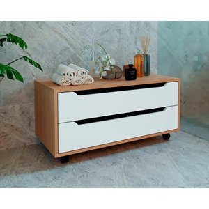 Bancada de Banheiro C- Rodizio Bn3643 S- Cuba C- 2 Gavetas 80cm Amêndoa-branco - Tecno Mobili