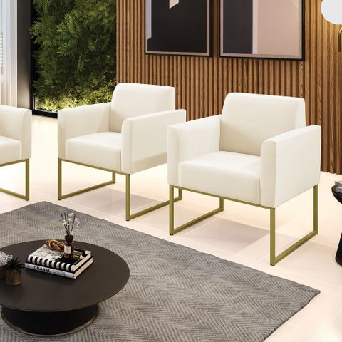 Poltrona Sala Decorativa Kit 2 Marisa Industrial Dourado Veludo D03 - D’Rossi