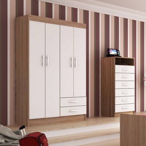 Guarda-Roupa Solteiro 4 Portas 2 Gavetas Atalaia Branco/Demolição