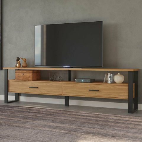 Rack para TV até 60 Polegadas MDF 220cm Prateleiras e 2 Gavetas Marrom